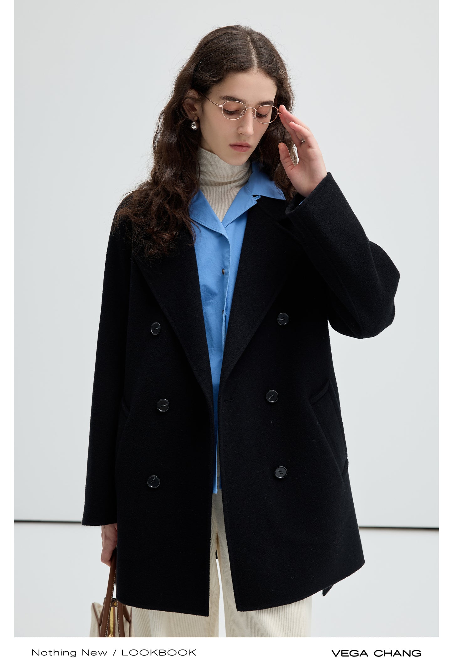 Slouchy Double-Breasted Wool Pea Coat