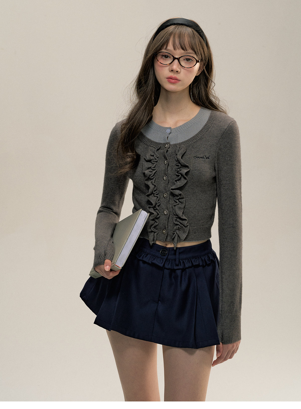 Glove Sleeve Frill Cropped Cardigan