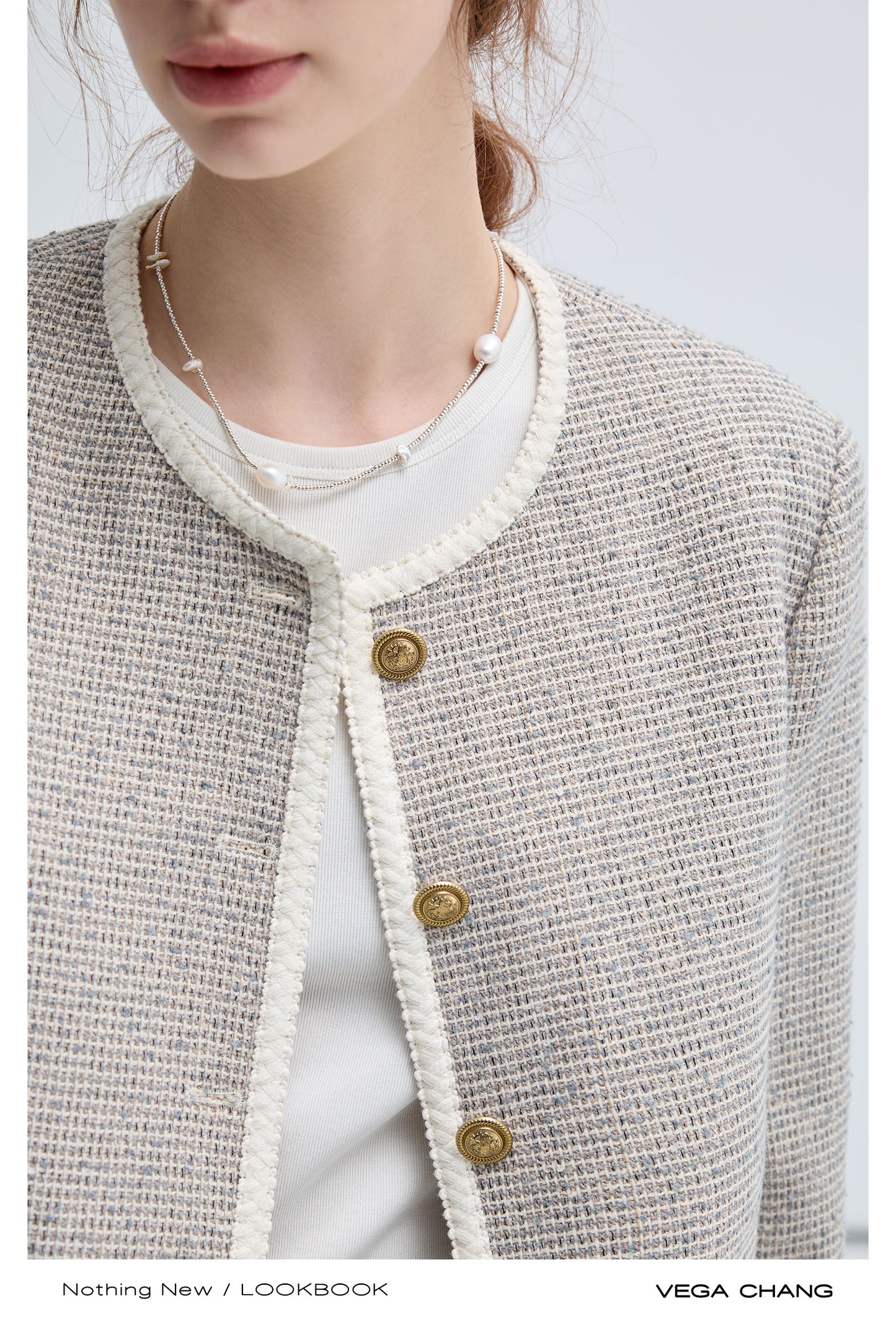 Piped Tweed Jacket With Gold Buttons