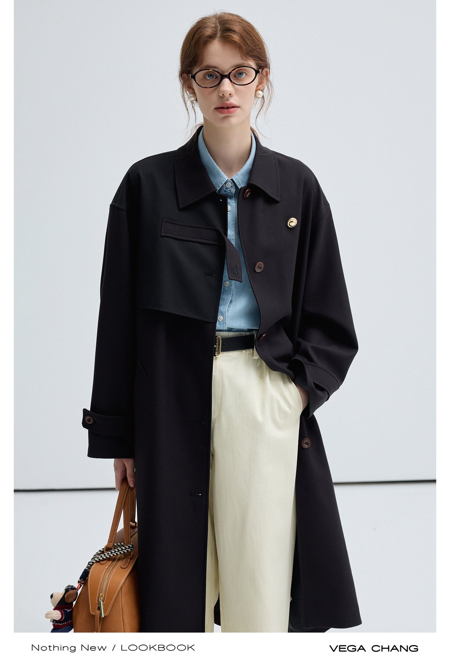 Timeless Belted Long Coat With Gold Button