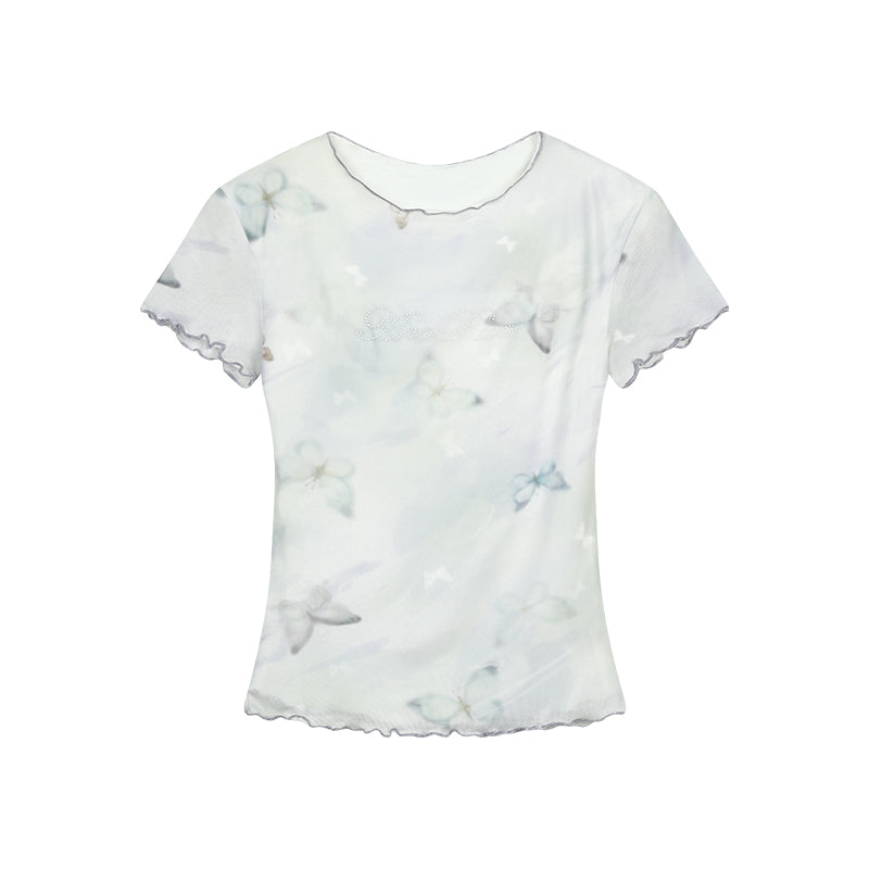 Butterfly Lettuce Edging Fitted Sheer T-Shirt