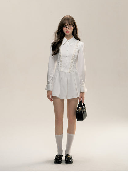 Pleated Shirt Dress With Removable Bow Tie