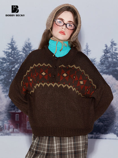 Festive Fair Isle Polo Knit Sweater