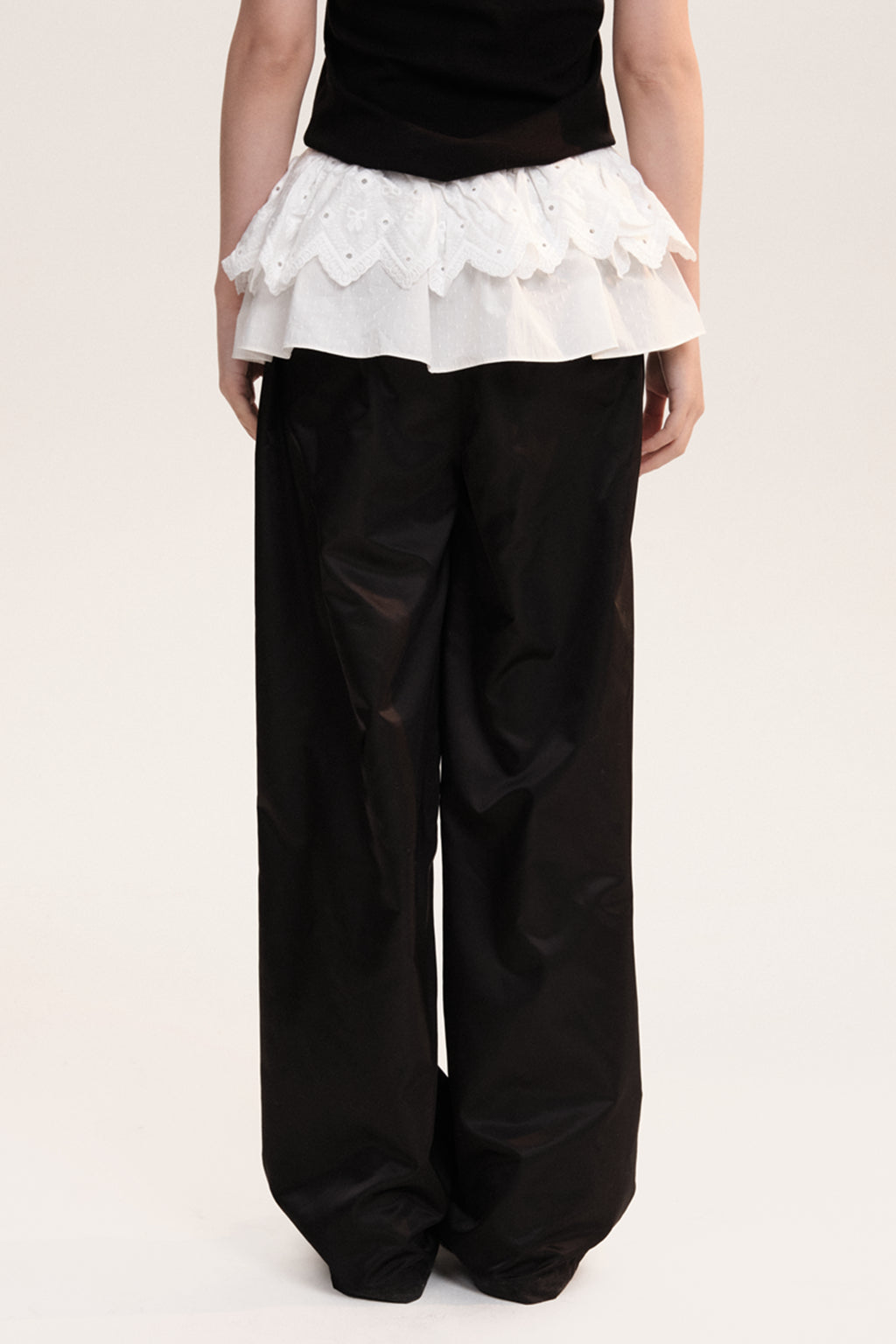 Frilled Lace Waist Straight Leg Trousers