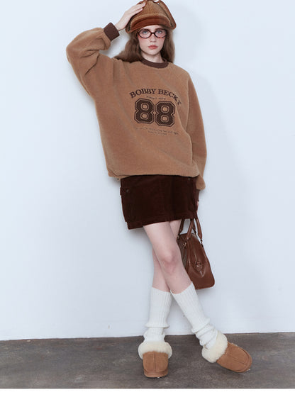 Embroidered Fleece Sweatshirt With Drawstring Hem