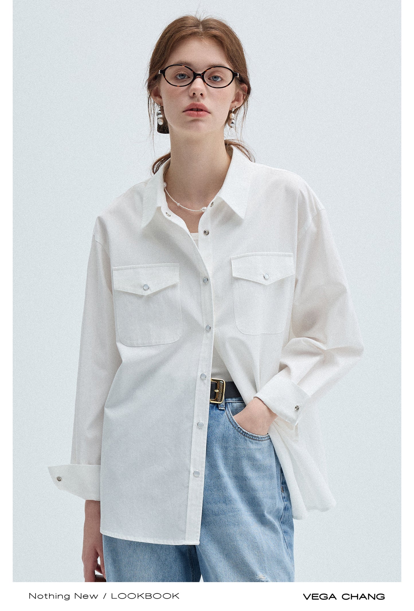 Snap Button Flip Collar Shirt With Chest Pockets