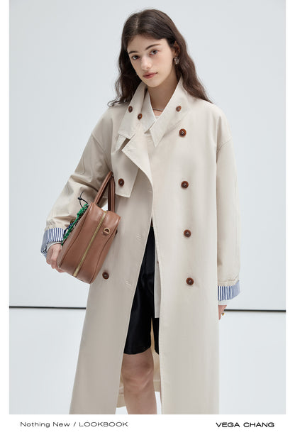 Striped Cuff Stand Collar Classic Trench