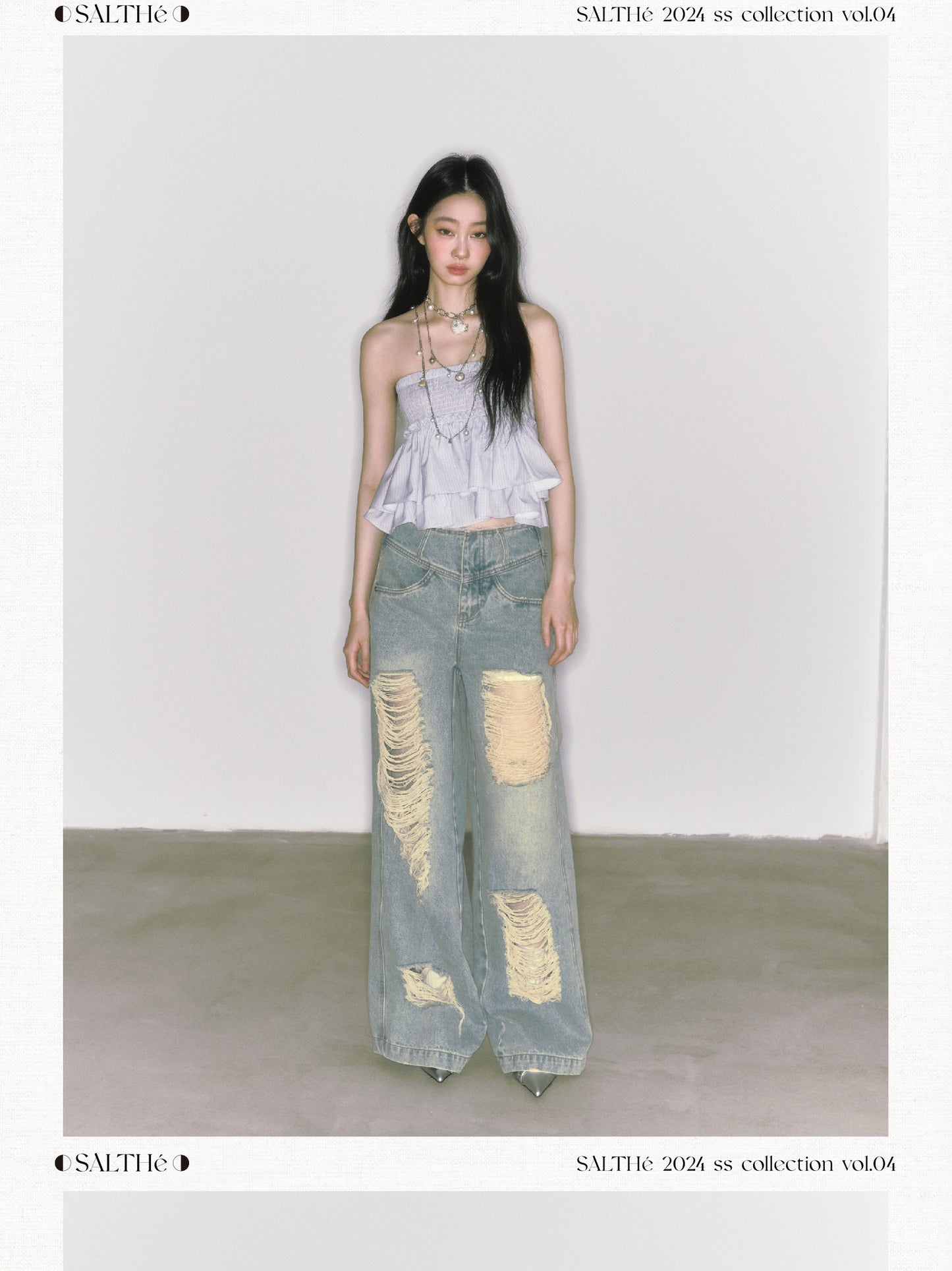 Vintage Style Distressed Shredded Wide Leg Jeans