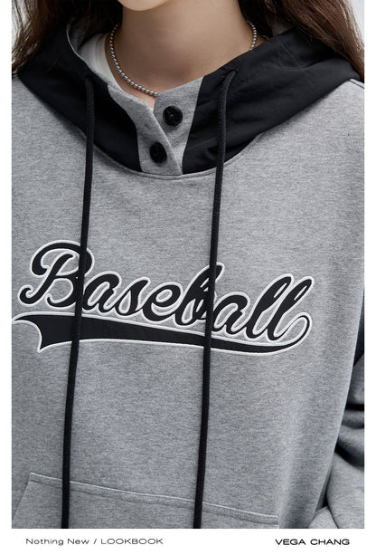 Casual Loose Fit Contrast Baseball Hoodie