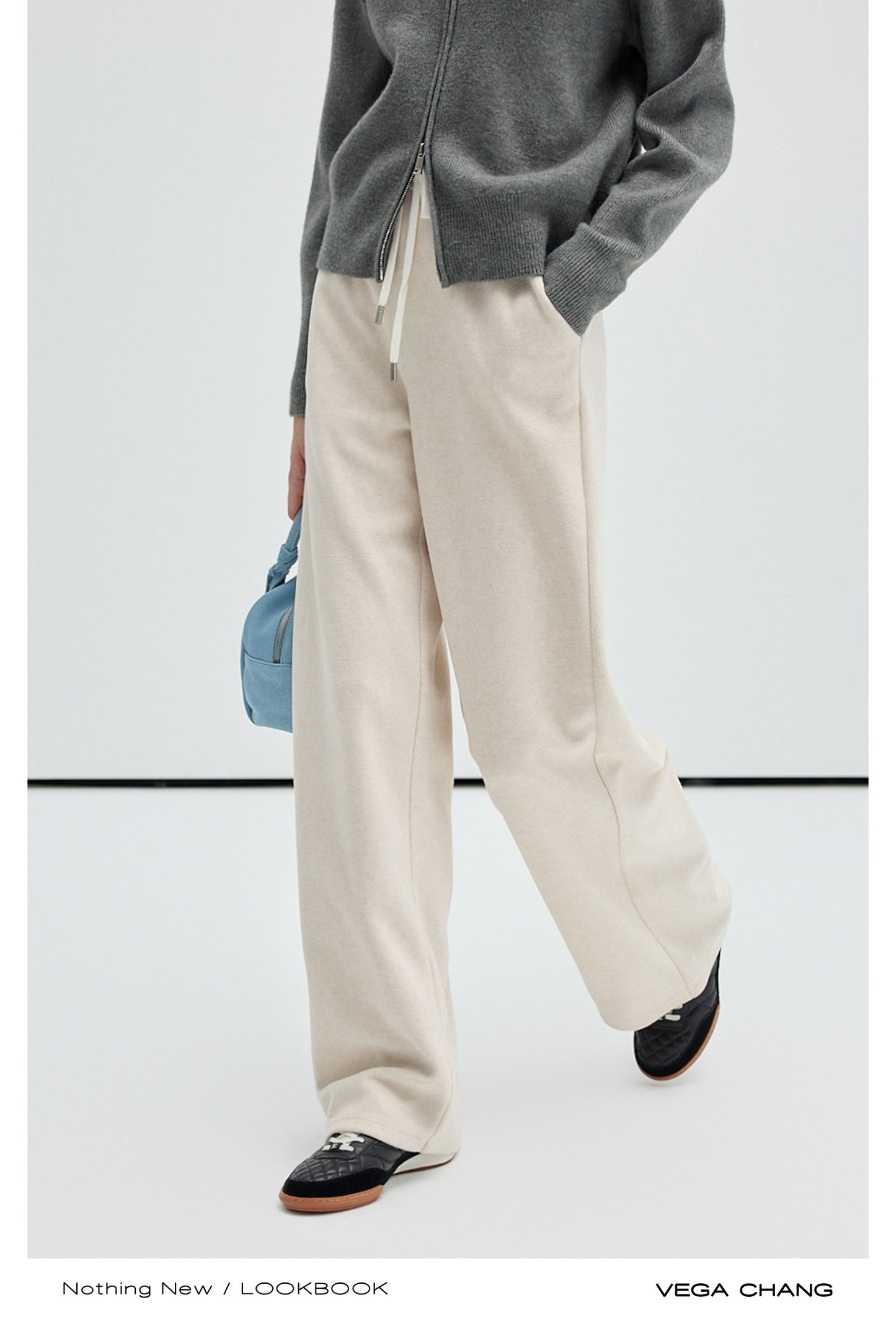 Casual Melange Knit Straight-Leg Pants