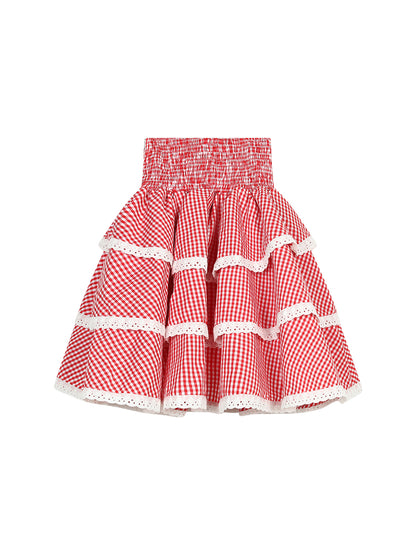 High Waist Checkered Tiered Short Skirt