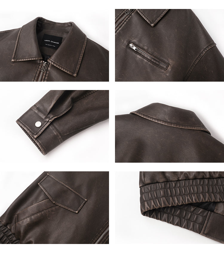 Faux Leather Moto Jacket With Zip Pocket