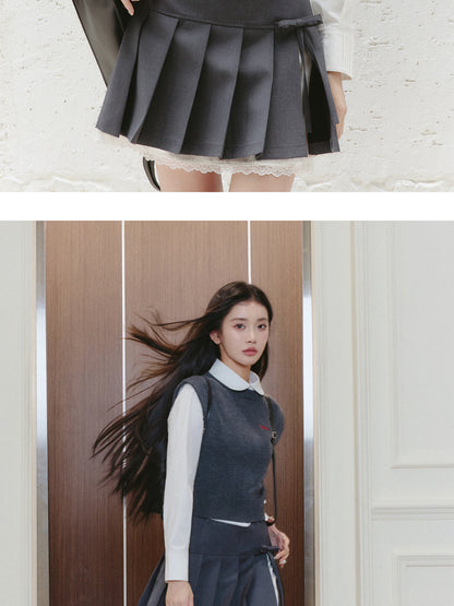 College-Inspired Shirt, Vest, Pleated Skirt Suit