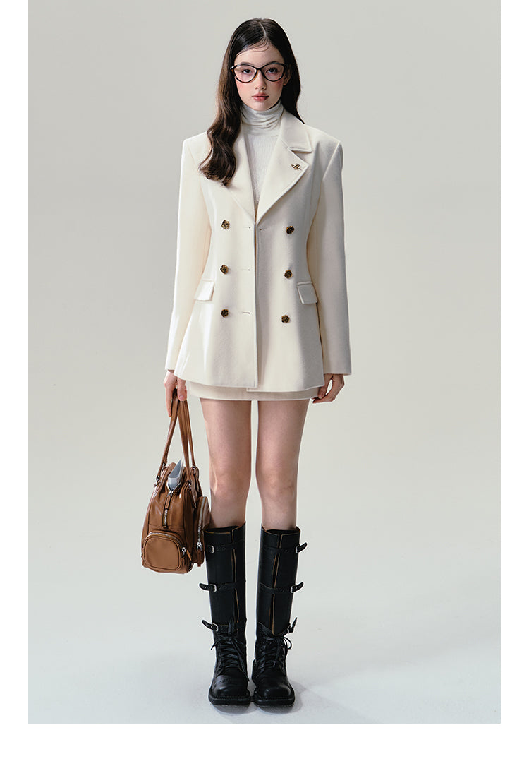 Rose Button Slim Fit Blazer Coat And Mini Skirt