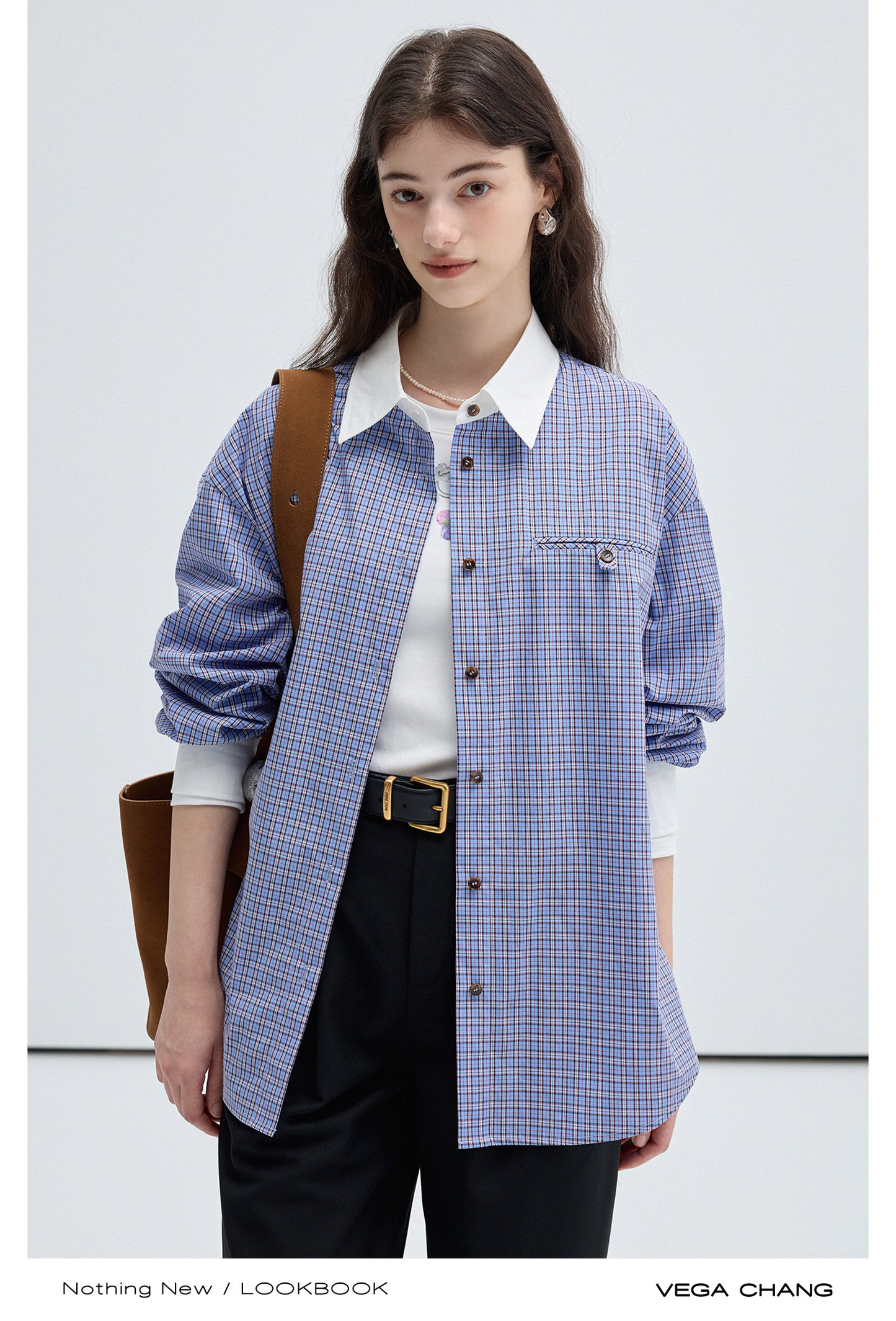 Cotton Woven Plaid Contrast Collar Shirt