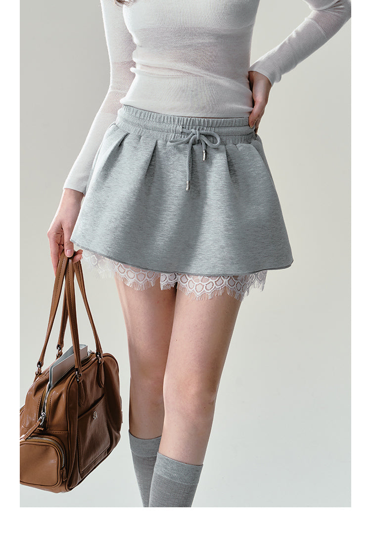 Flower Lace V-Neck Sweatshirt And Matching Skirt