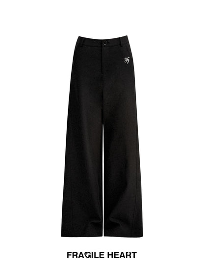 Straight Wide-Leg Logo Embroidered Pants