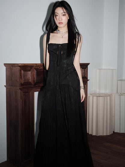 Long Tie Strap Zip-Up Maxi Camisole Dress