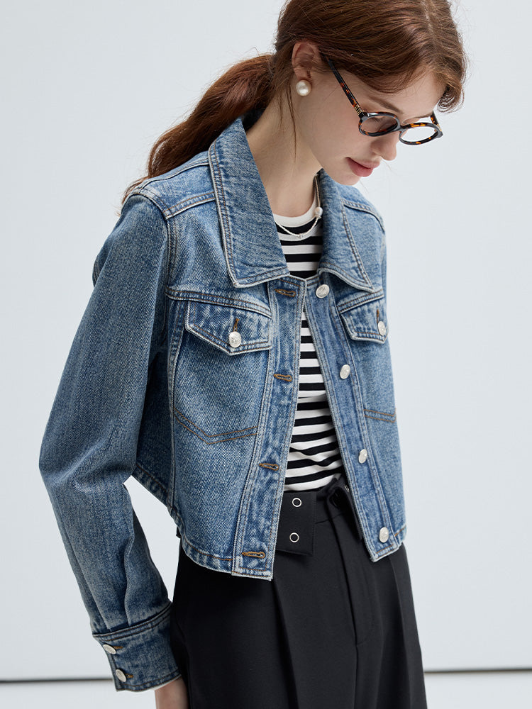 Cropped Classic Washed Denim Jacket