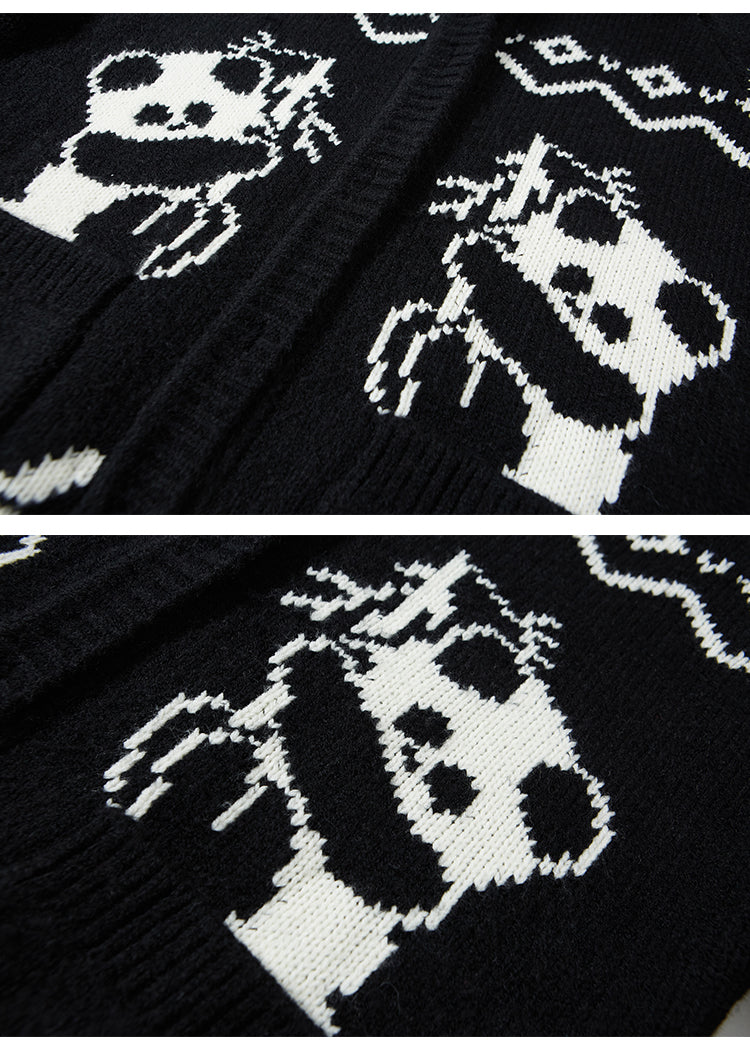 High Neck Panda Contrast Knitted Cardigan