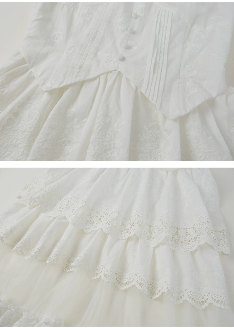 See-Through Embroidered Lace Long Tulle Organdy Dress