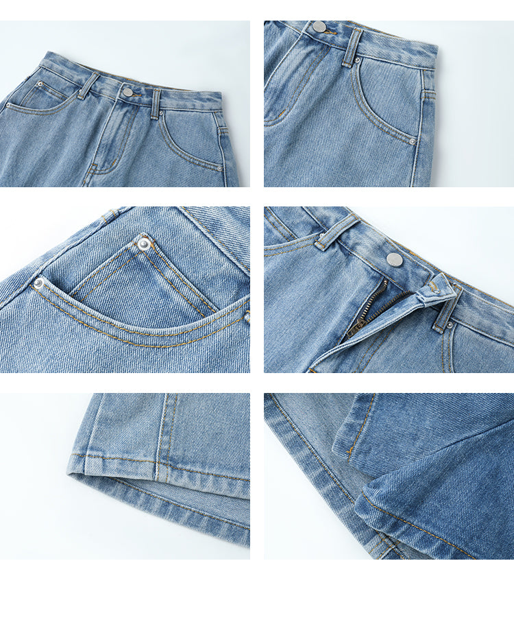 High Waisted Slim Fit Washed Denim Short Skirt