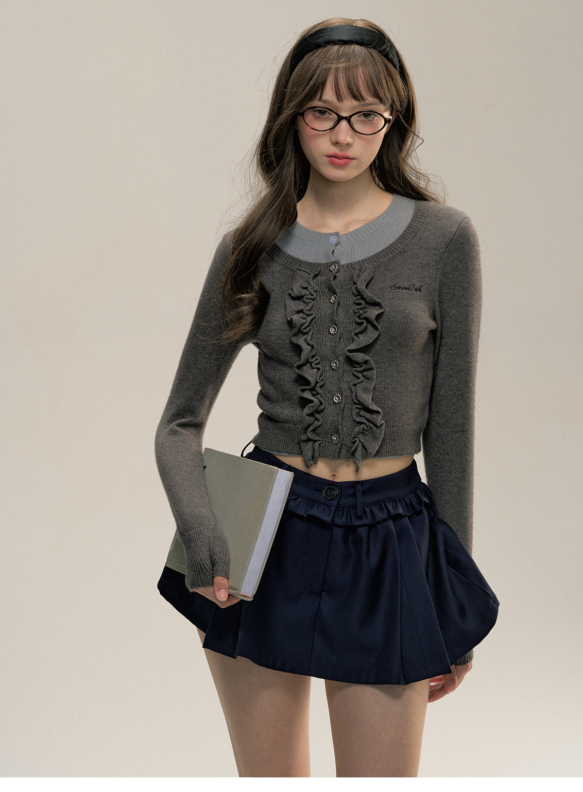 Glove Sleeve Frill Cropped Cardigan