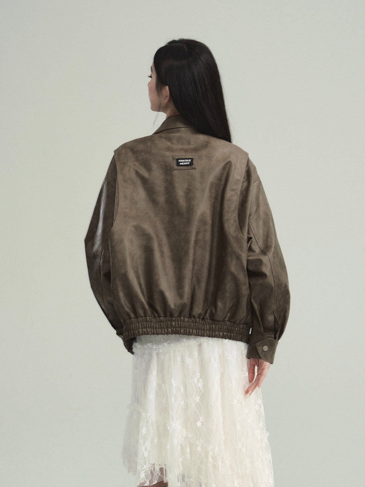 Faux Leather Layered-Look Bomber Jacket