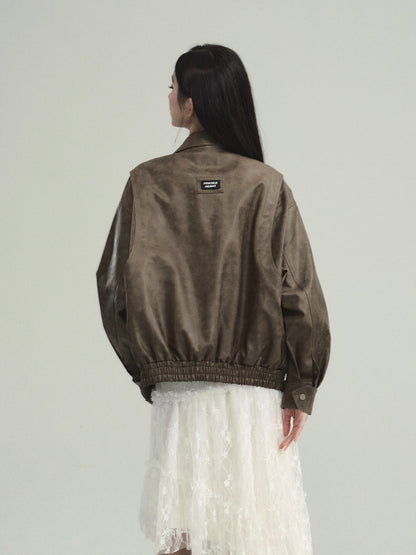 Faux Leather Layered-Look Bomber Jacket