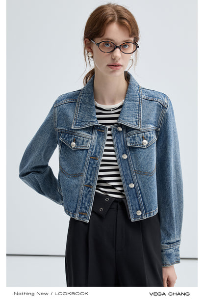 Cropped Classic Washed Denim Jacket