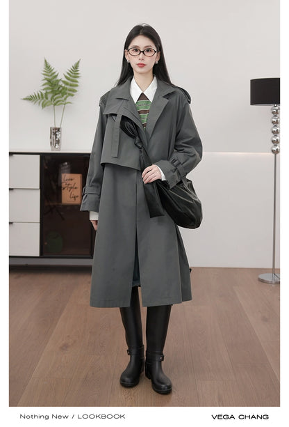 Asymmetrical Design Mid-Length Trench Coat