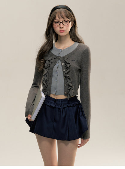 Glove Sleeve Frill Cropped Cardigan