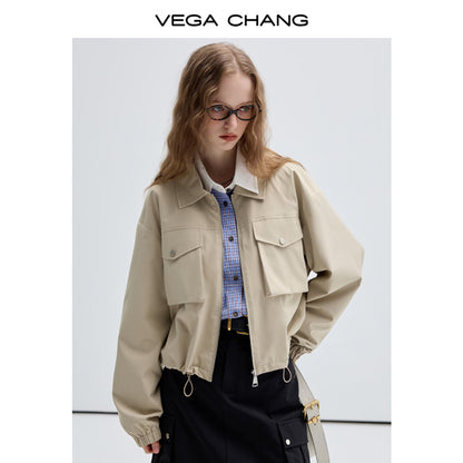 Drawstring Short Jacket With Utility Pockets