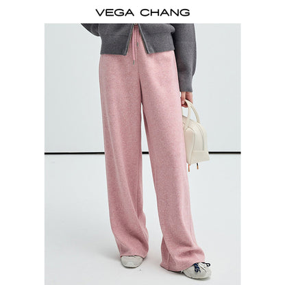 Casual Melange Knit Straight-Leg Pants