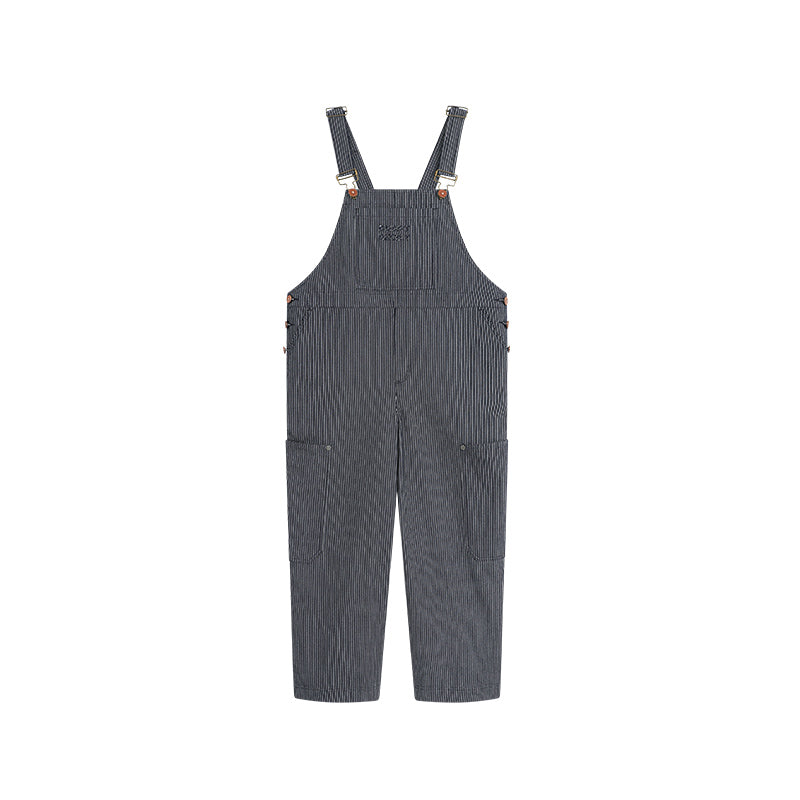 Striped Cropped Wide-Leg Denim Overalls