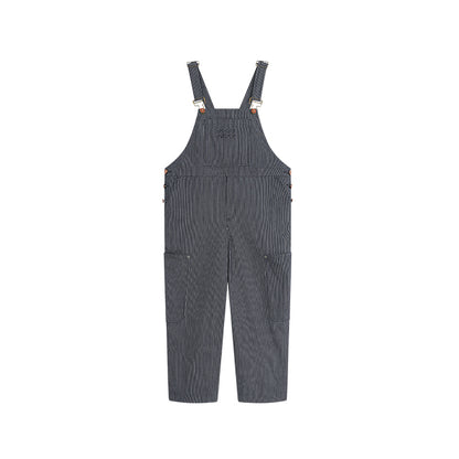 Striped Cropped Wide-Leg Denim Overalls