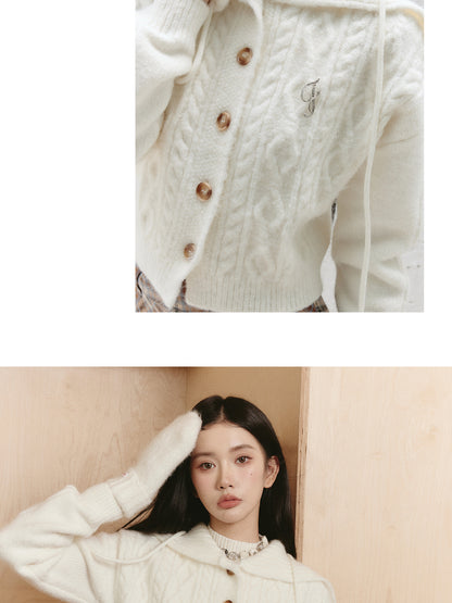 Collared Button-Up Cable Knit Cardigan