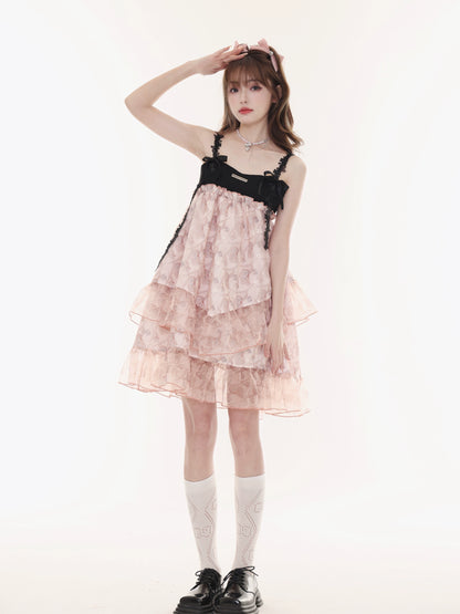 Floral Ruffled Babydoll Dress With Lace Straps