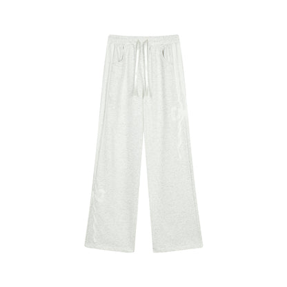 Lace Bow Patched Straight Wide Leg Sweatpants