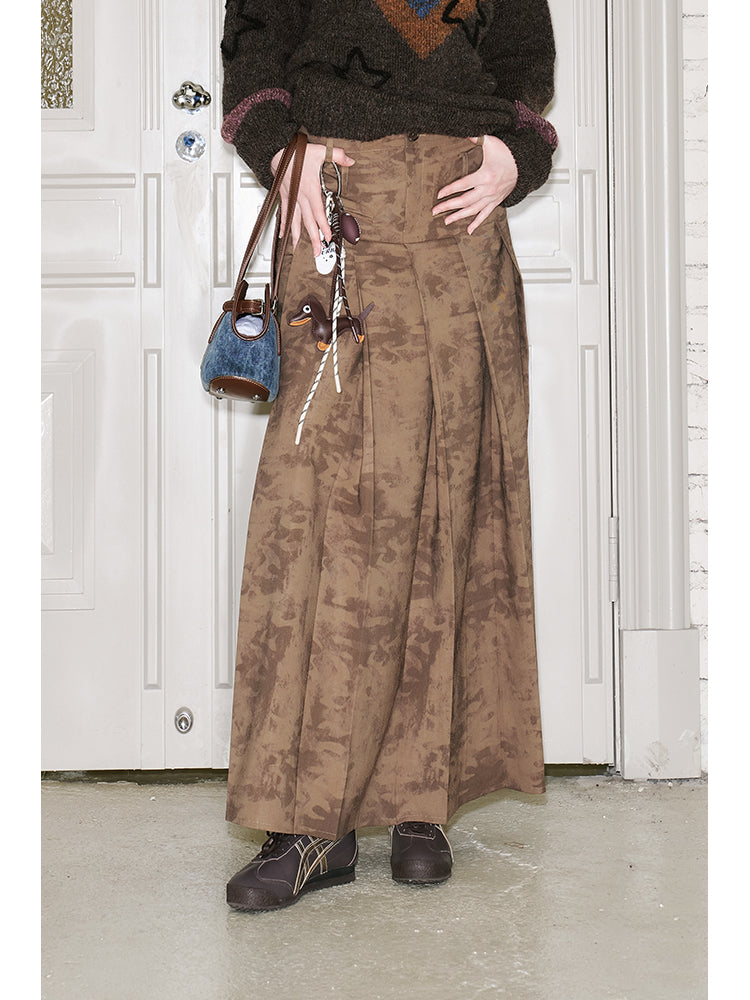 Patterned Elegant Pleated Long Skirt