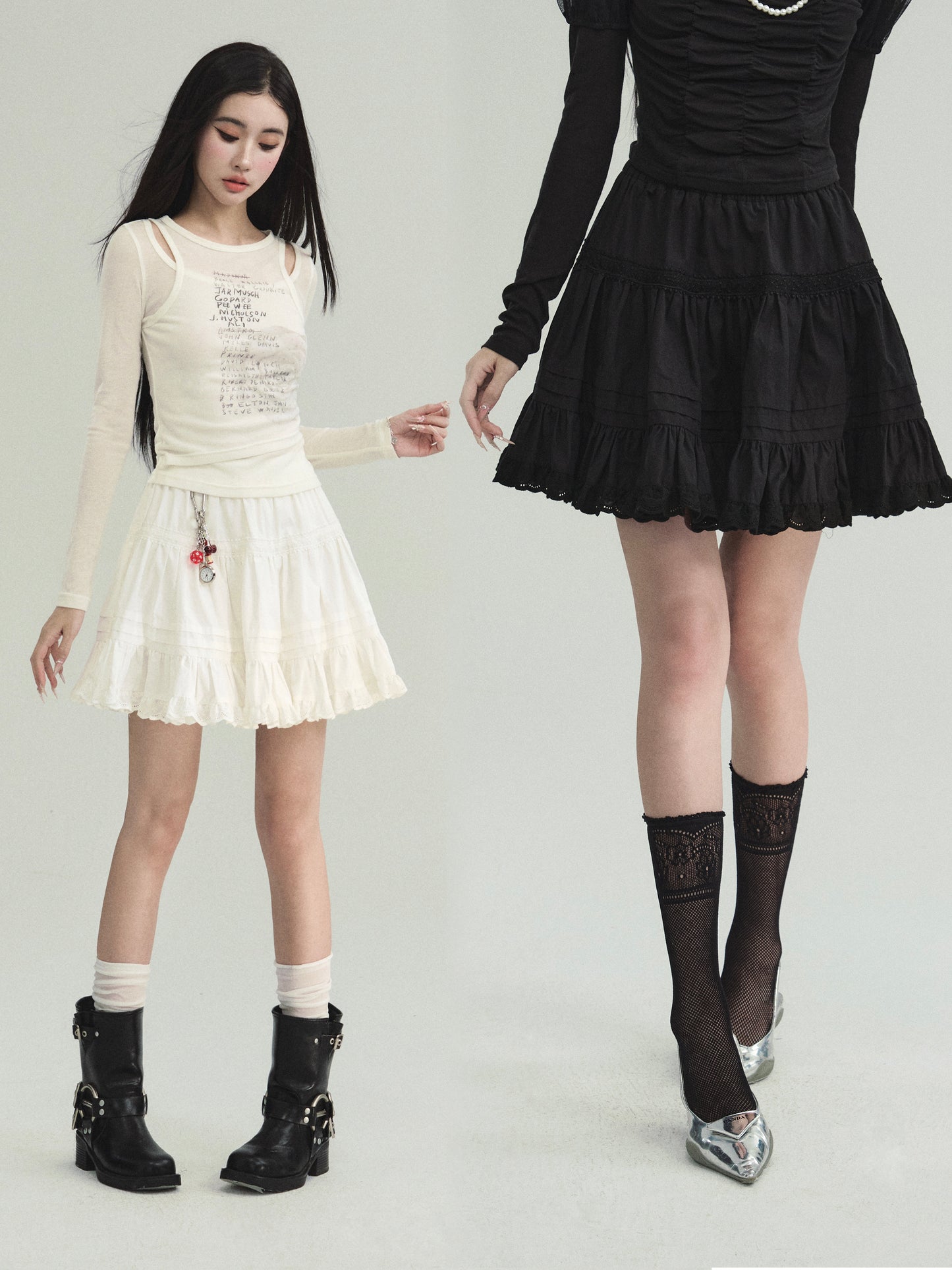 Versatile Tiered Cotton Lace Mini Skirt