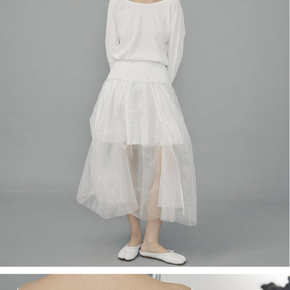 Asymmetrical Jacquard Detail Sheer Balloon Skirt