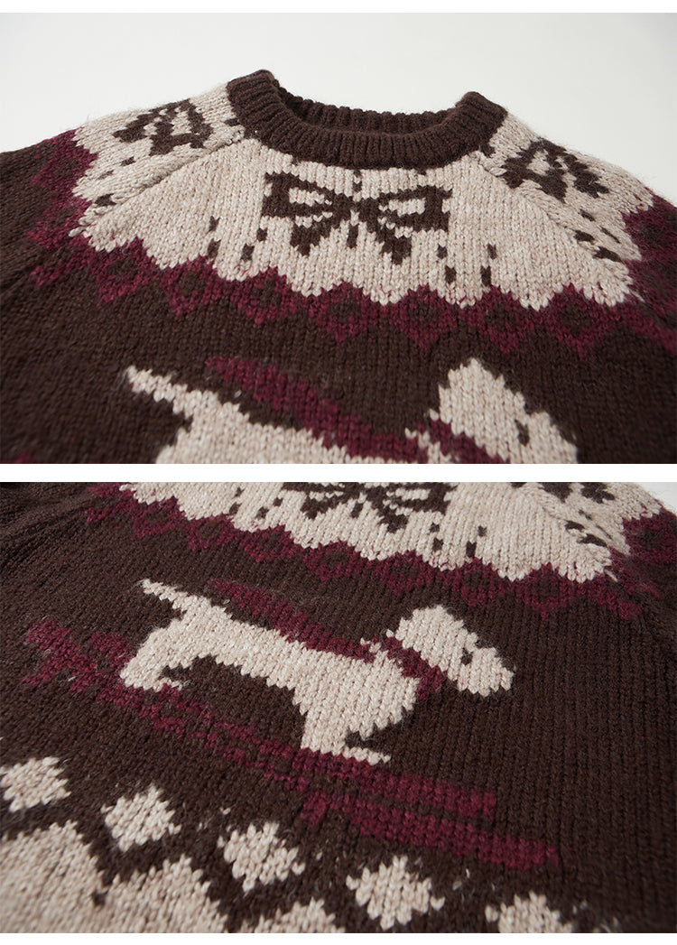 Puppy Patterned Jacquard Wool Blend Sweater