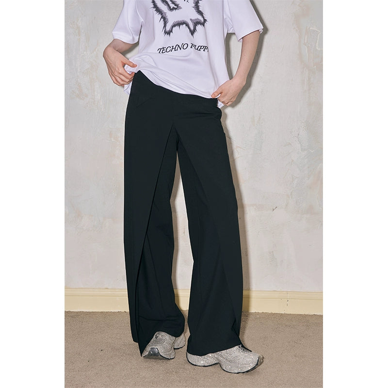 Three-Dimensional Layered Wide-Leg Floor-Length Trousers