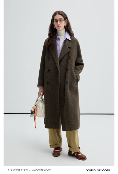 Classic Double Breasted Belted Woolen Coat