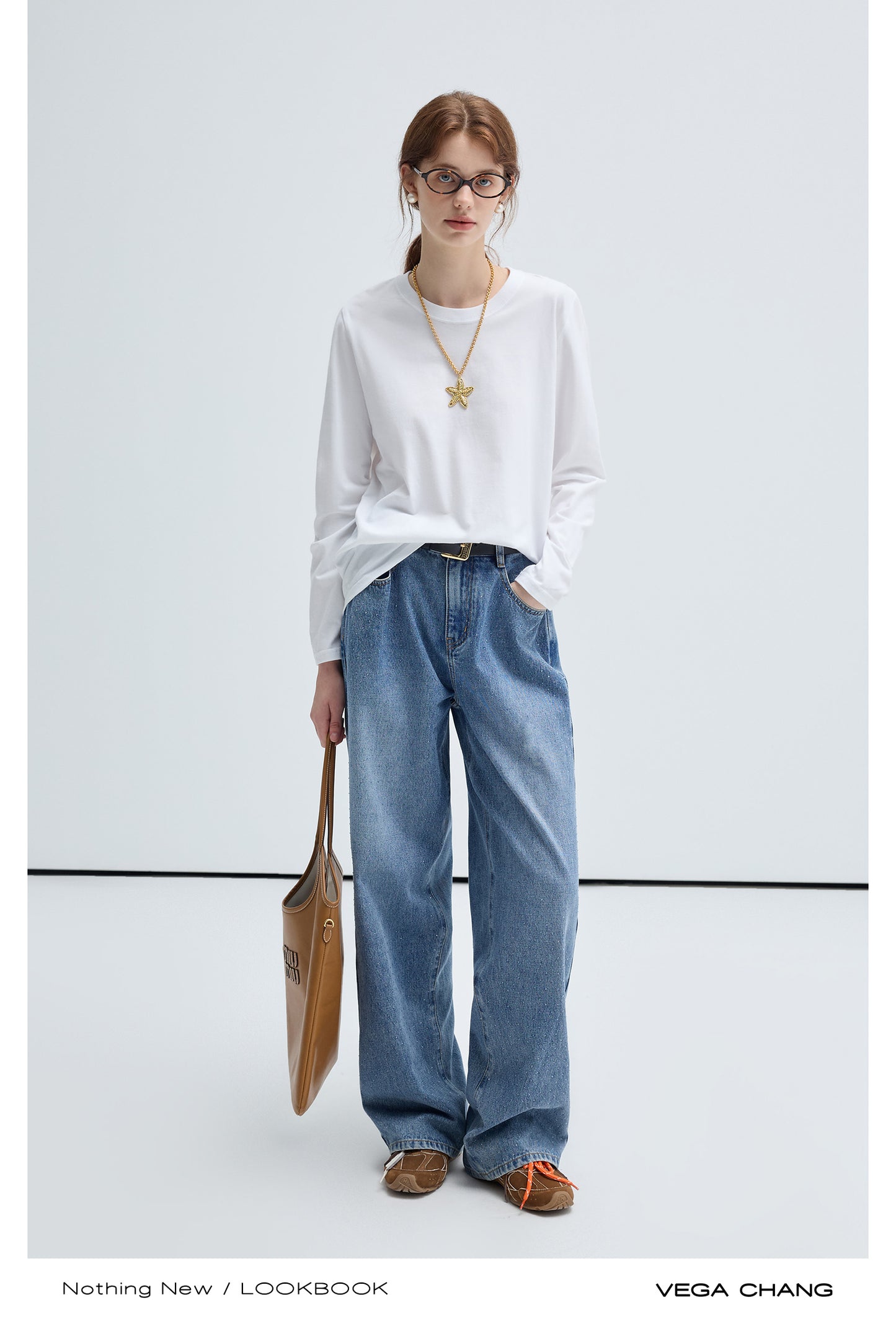 High Waist Loose Fit Starry Washed Straight Jeans