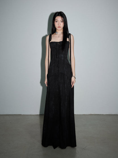 Long Tie Strap Zip-Up Maxi Camisole Dress