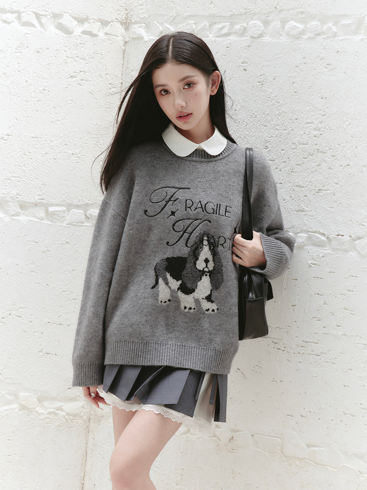 Dog Motif Jacquard Knit Pullover