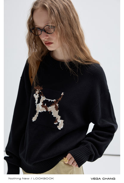 Relaxed Fit Jacquard Dog Sweater