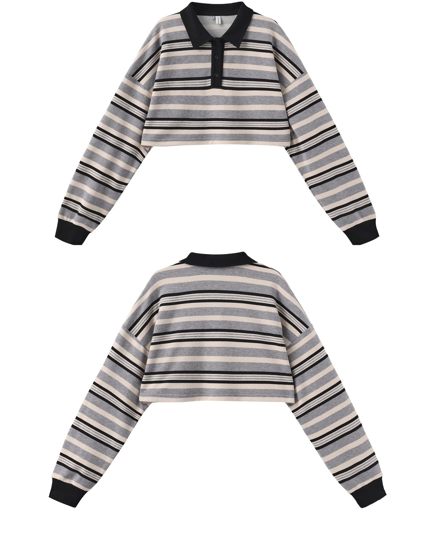 Contrast Color Cropped Stripe Polo Sweatshirt